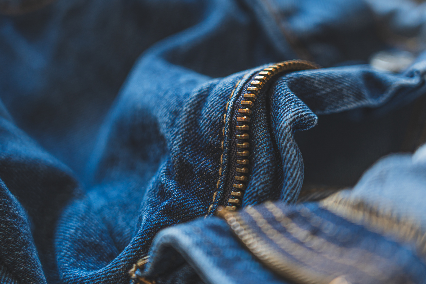 Blue Denim Jeans With Focus On Zipper